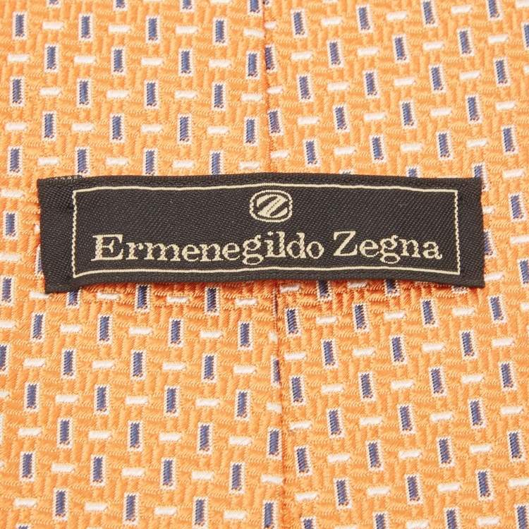Pre Owned Ermenegildo Zegna Vintage Orange Patterned Silk Tie
