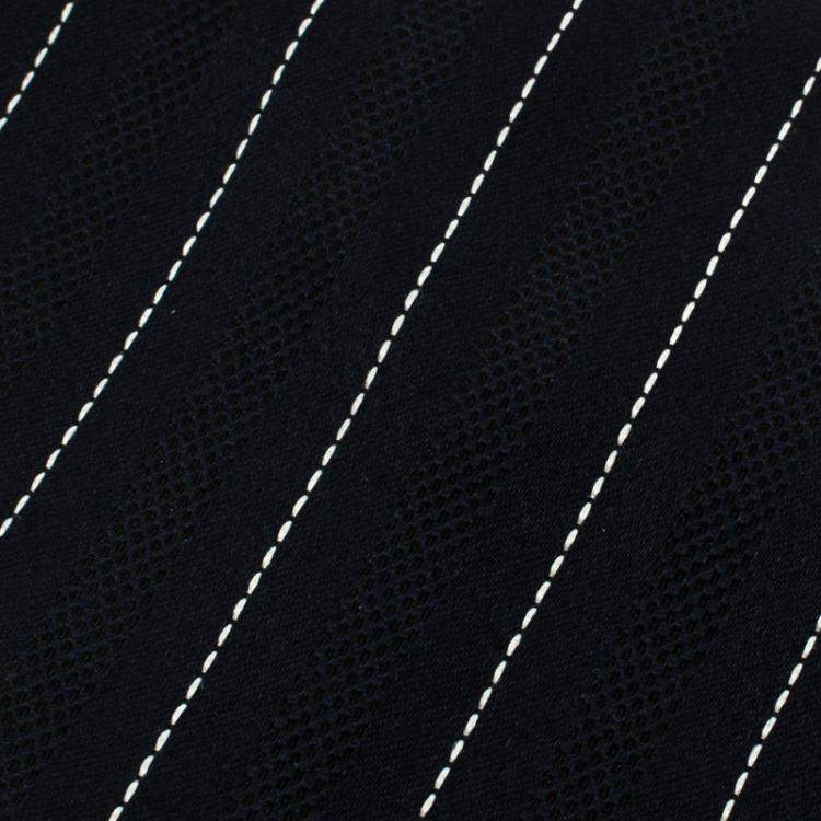 Pre Owned Ermenegildo Zegna Navy Blue Textured Striped Silk Tie