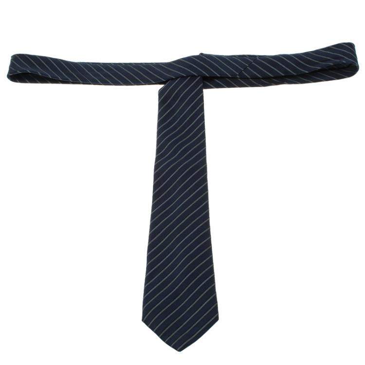 مملوكة مسبقًا Ermenegildo Zegna Navy Blue Textured Striped Silk Tie