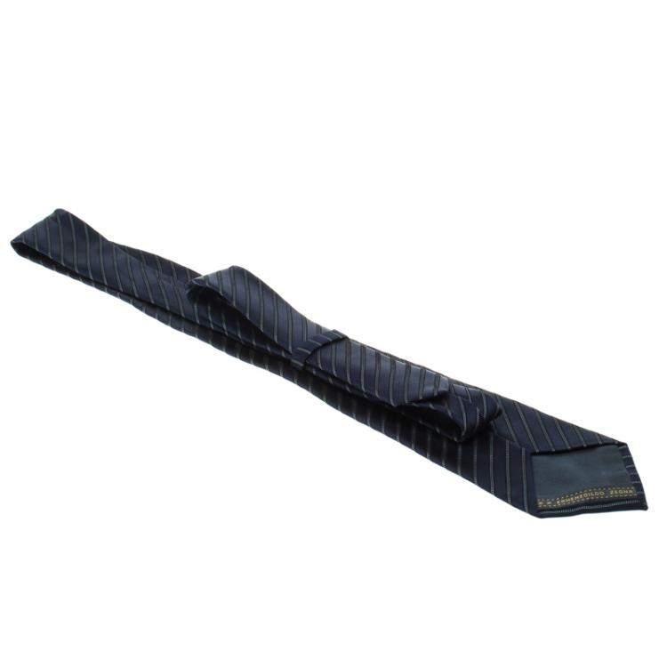 مملوكة مسبقًا Ermenegildo Zegna Navy Blue Textured Striped Silk Tie
