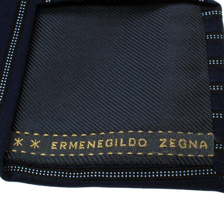 مملوكة مسبقًا Ermenegildo Zegna Navy Blue Textured Striped Silk Tie