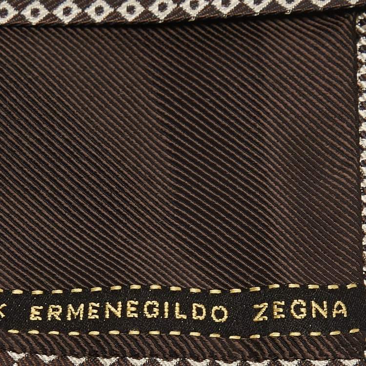 Pre Owned Ermenegildo Zegna Brown/White Square Pattern Jacquard Silk Tie