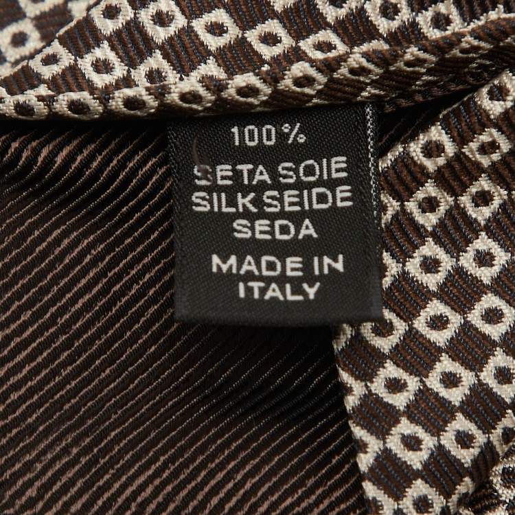Pre Owned Ermenegildo Zegna Brown/White Square Pattern Jacquard Silk Tie