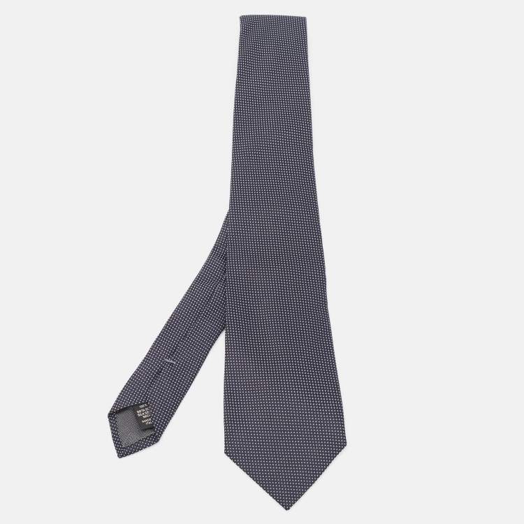 Pre Owned Ermenegildo Zegna Navy Blue Dotted Pattern Silk Tie
