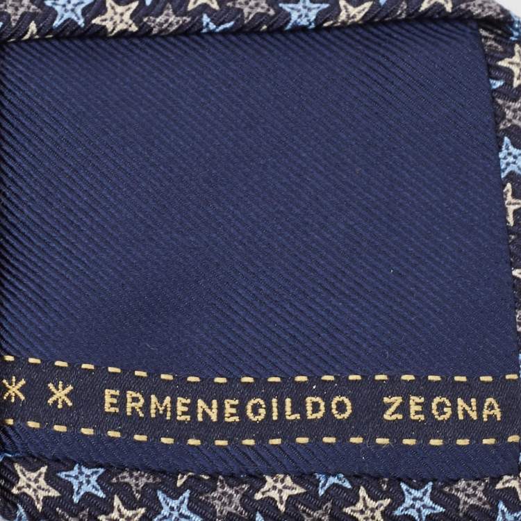 Pre Owned Ermenegildo Zegna Navy Blue Star Patterned Silk Tie