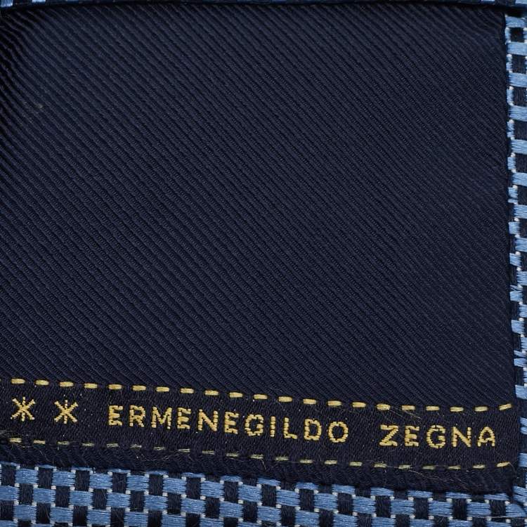 Pre Owned Ermenegildo Zegna Blue Check Patterned Silk Tie