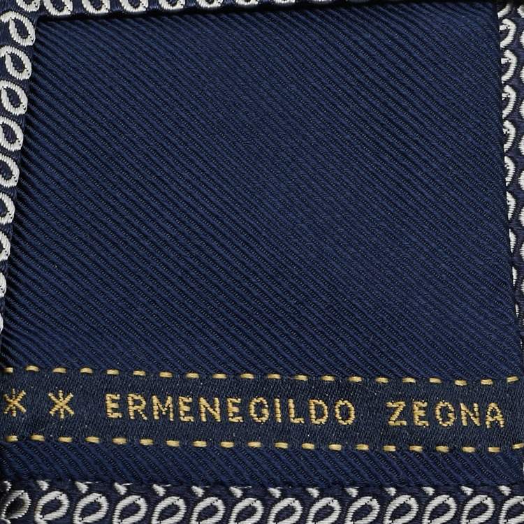 Pre Owned Ermenegildo Zegna Navy Blue/White Jacquard Silk Tie