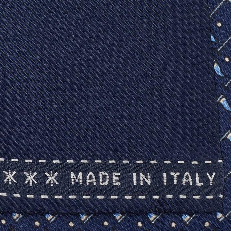 Pre Owned Ermenegildo Zegna Navy Blue Flag Print Silk Tie