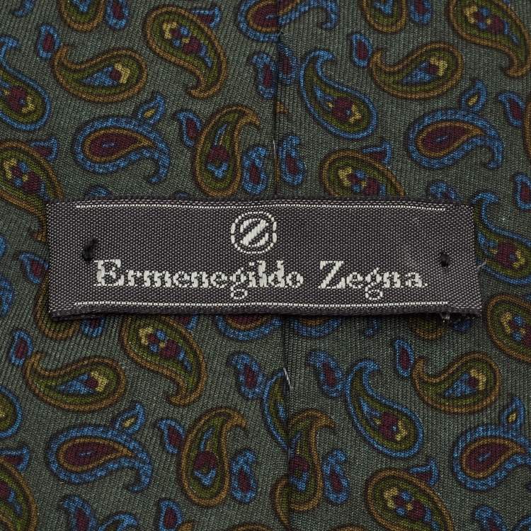 Pre Owned Ermenegildo Zegna Vintage Green Paisley Silk Tie