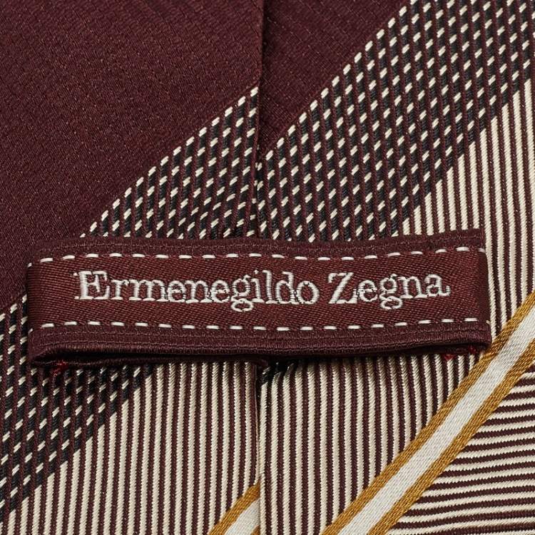 Pre Owned Ermenegildo Zegna Burgundy Striped Silk Traditional Tie 