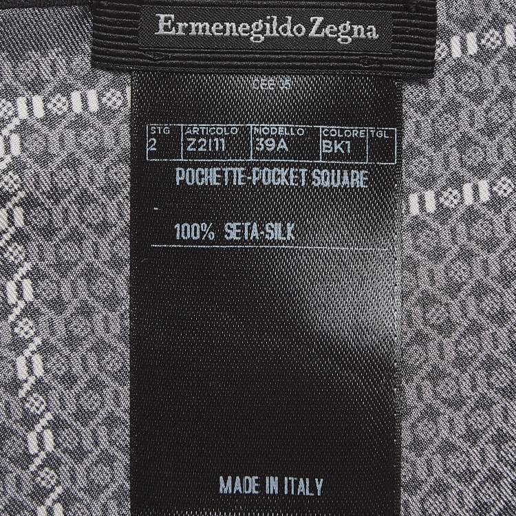Pre Owned Ermenegildo Zegna Black Printed Silk Pocket Square