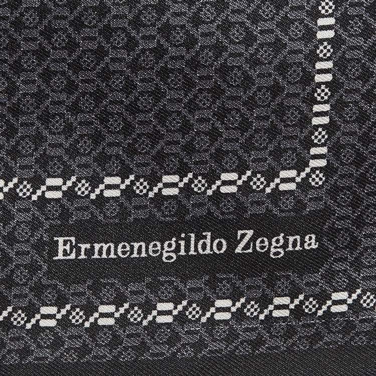 Pre Owned Ermenegildo Zegna Black Printed Silk Pocket Square