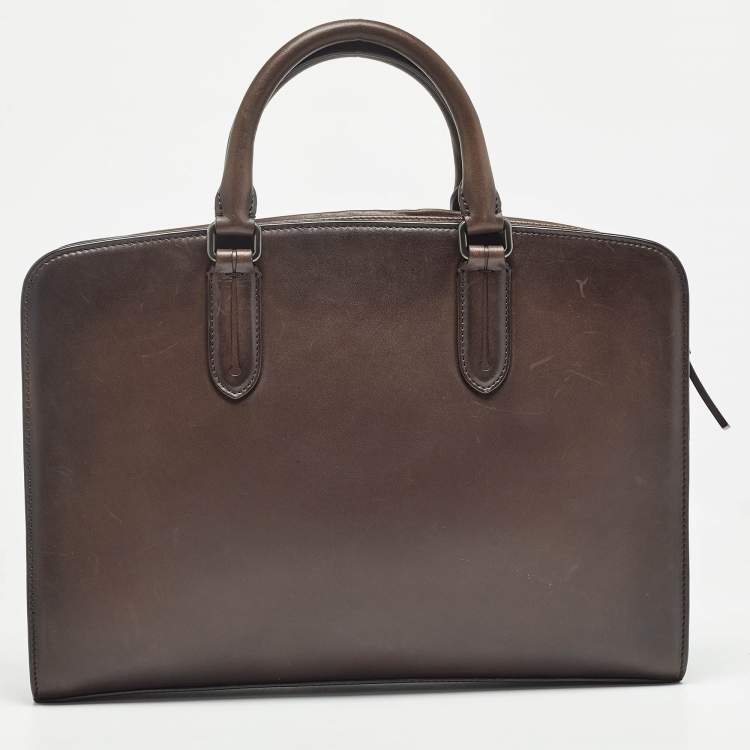 Pre Owned Ermenegildo Zegna Brown Ombre Leather Briefcase Bag
