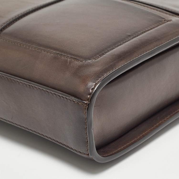 Pre Owned Ermenegildo Zegna Brown Ombre Leather Briefcase Bag