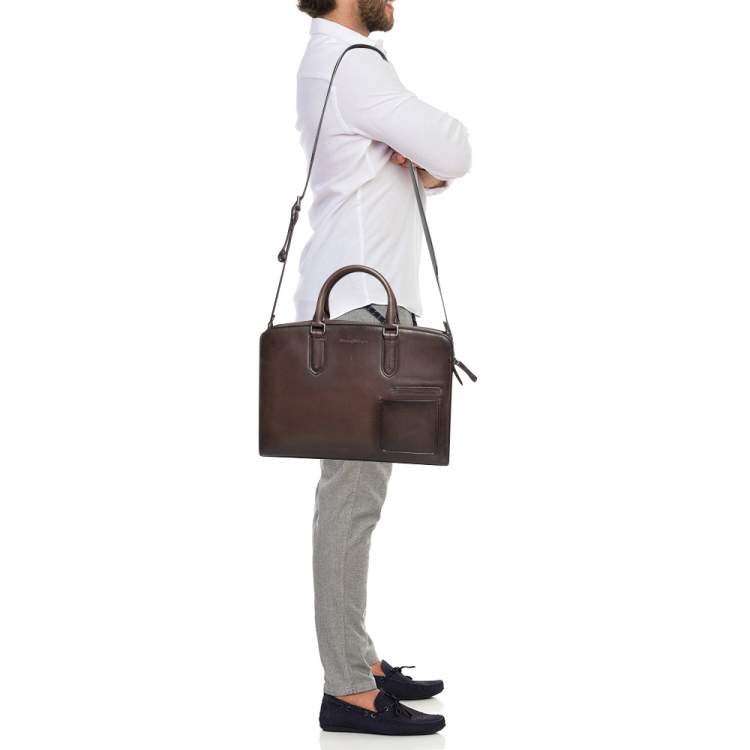 Pre Owned Ermenegildo Zegna Brown Ombre Leather Briefcase Bag