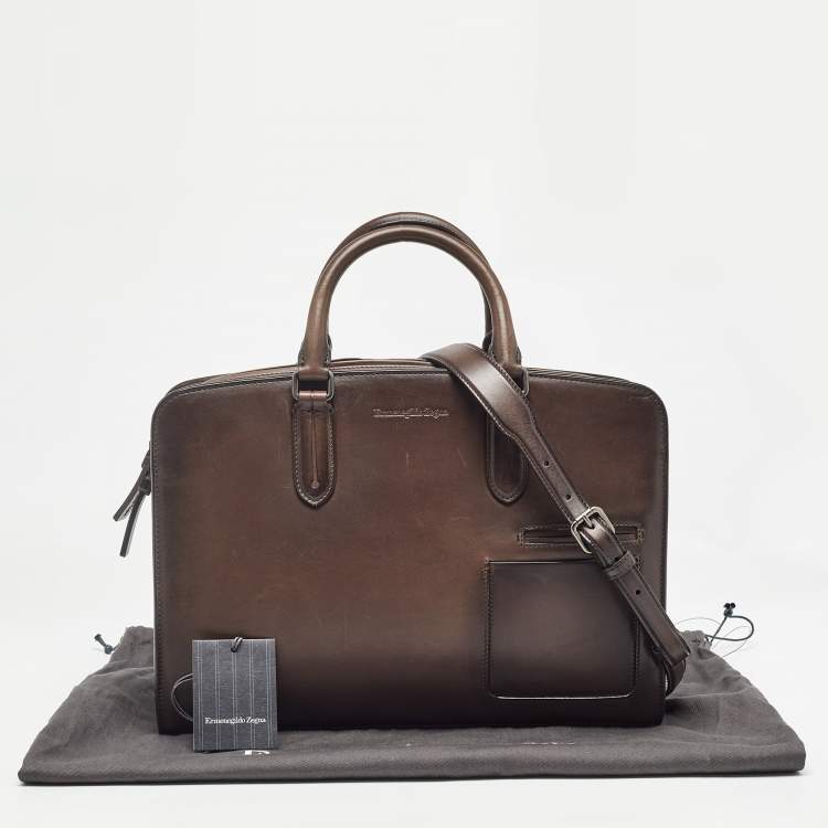 Pre Owned Ermenegildo Zegna Brown Ombre Leather Briefcase Bag