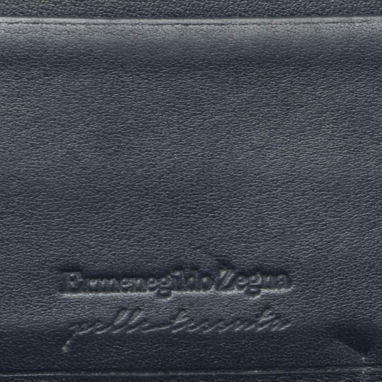Pre Owned Ermenegildo Zegna Navy Blue Woven Leather Pelle Tessuta Card Holder