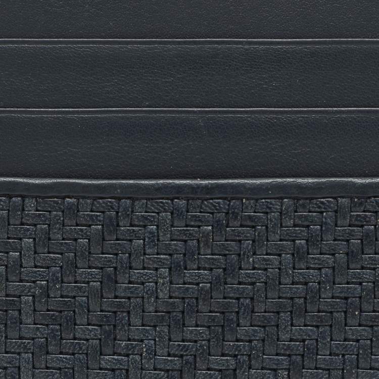 Pre Owned Ermenegildo Zegna Navy Blue Woven Leather Pelle Tessuta Card Holder