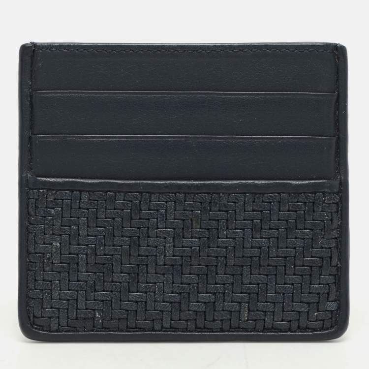 Pre Owned Ermenegildo Zegna Navy Blue Woven Leather Pelle Tessuta Card Holder