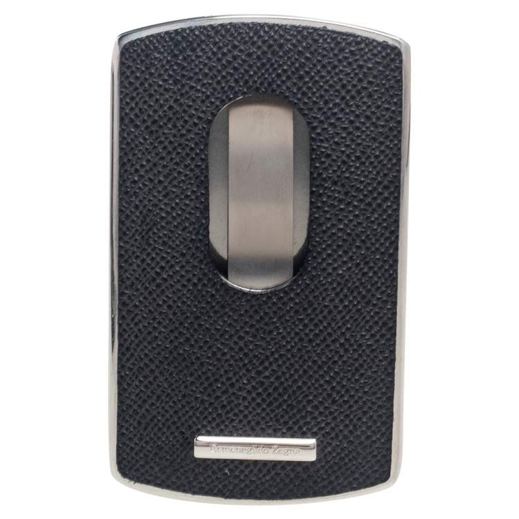Pre Owned Ermenegildo Zegna Black Leather Hard Shell Business Card Holder