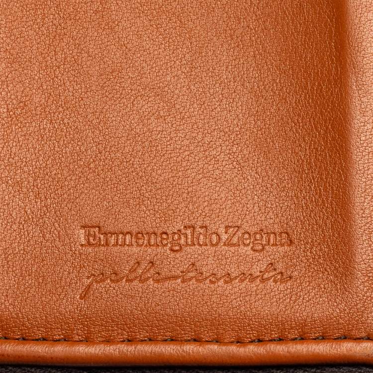 Pre Owned Ermenegildo Zegna Brown Woven Leather Pelle Tessuta Card Case