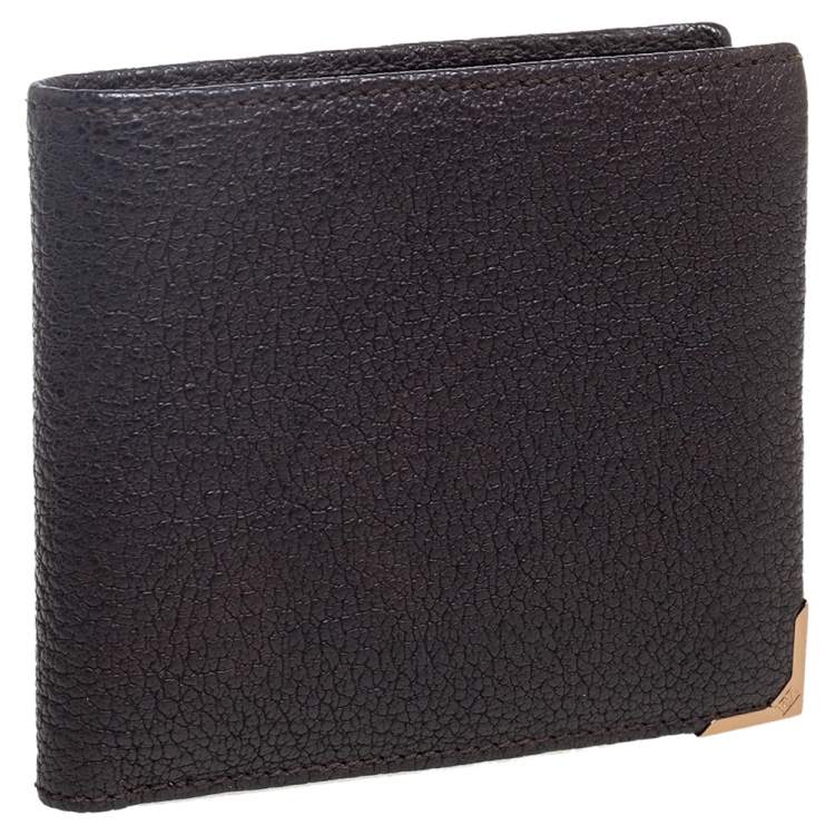 Pre Owned Ermenegildo Zegna Dark Brown Leather Bifold Wallet 