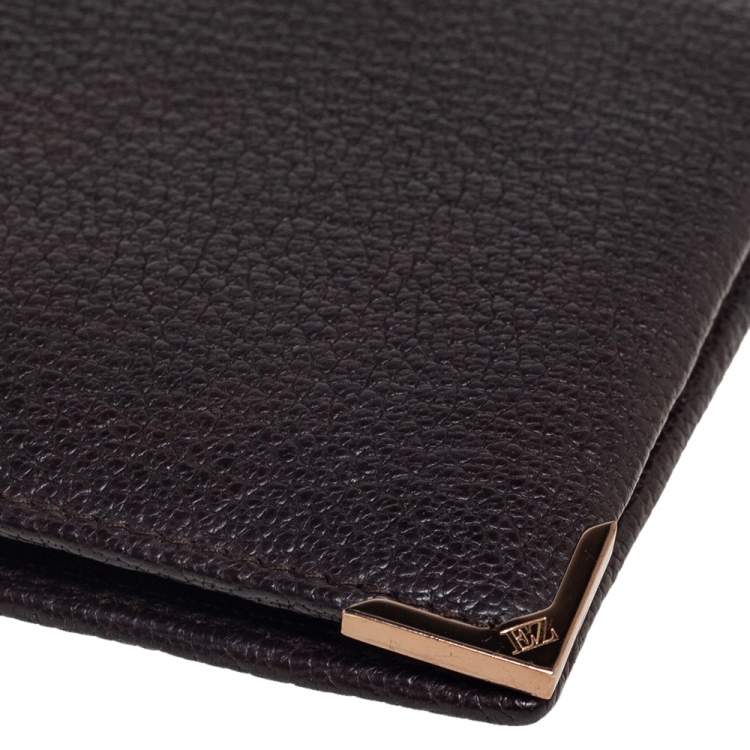 Pre Owned Ermenegildo Zegna Dark Brown Leather Bifold Wallet 