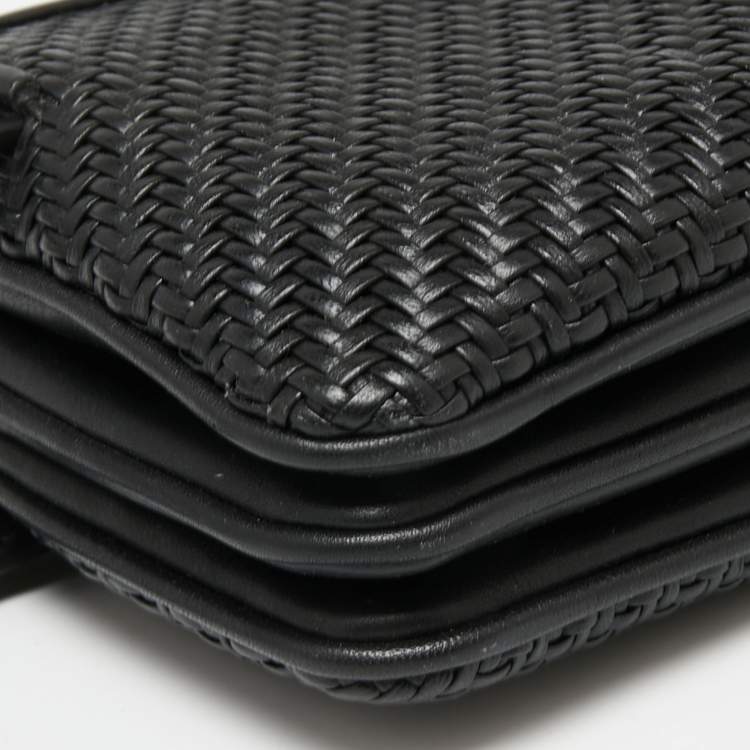 Pre Owned Ermenegildo Zegna Black Woven Leather Pelletessuta Zip Pouch 