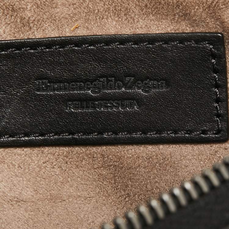 Pre Owned Ermenegildo Zegna Black Woven Leather Pelletessuta Zip Pouch 