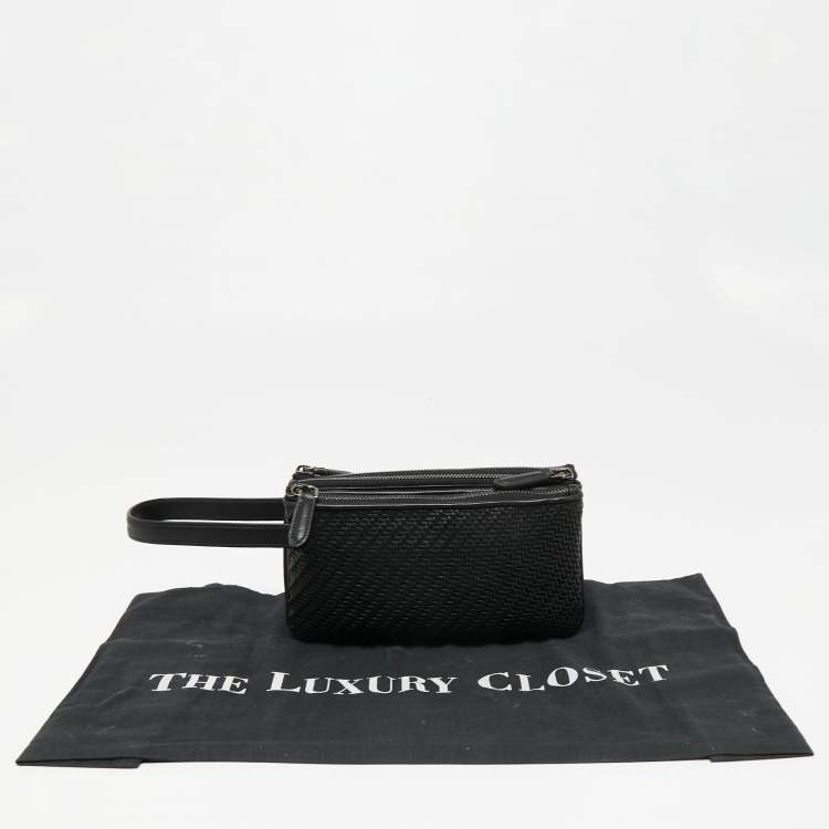Pre Owned Ermenegildo Zegna Black Woven Leather Pelletessuta Zip Pouch 