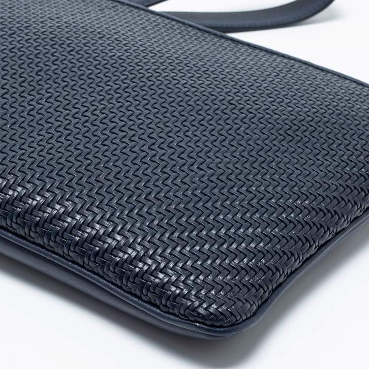 Pre Owned Ermenegildo Zegna Navy Blue Woven Leather Wristlet Pouch