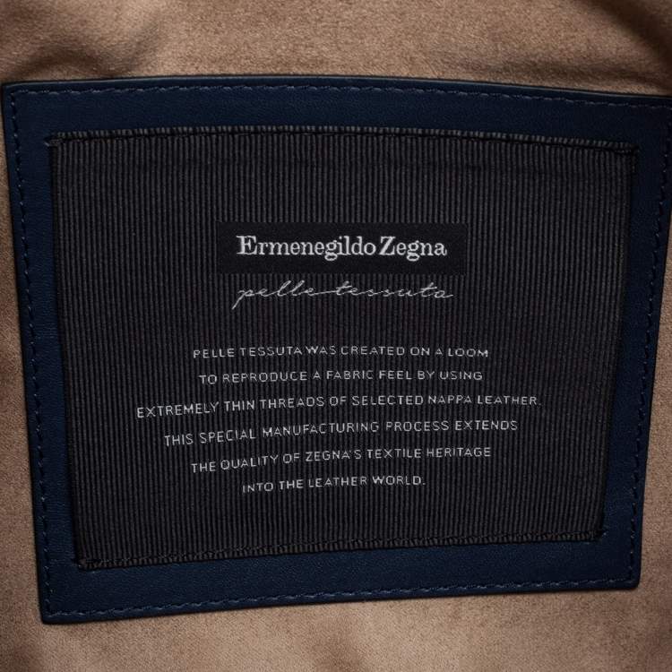 Pre Owned Ermenegildo Zegna Navy Blue Woven Leather Wristlet Pouch
