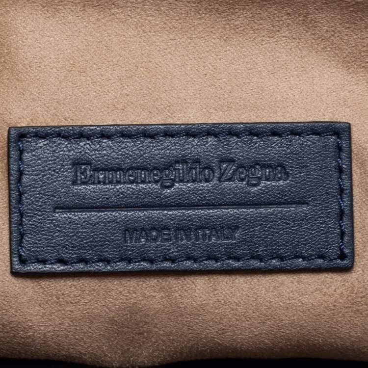 Pre Owned Ermenegildo Zegna Navy Blue Woven Leather Wristlet Pouch