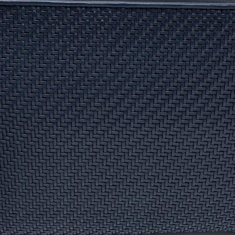 Pre Owned Ermenegildo Zegna Navy Blue Woven Leather Wristlet Pouch