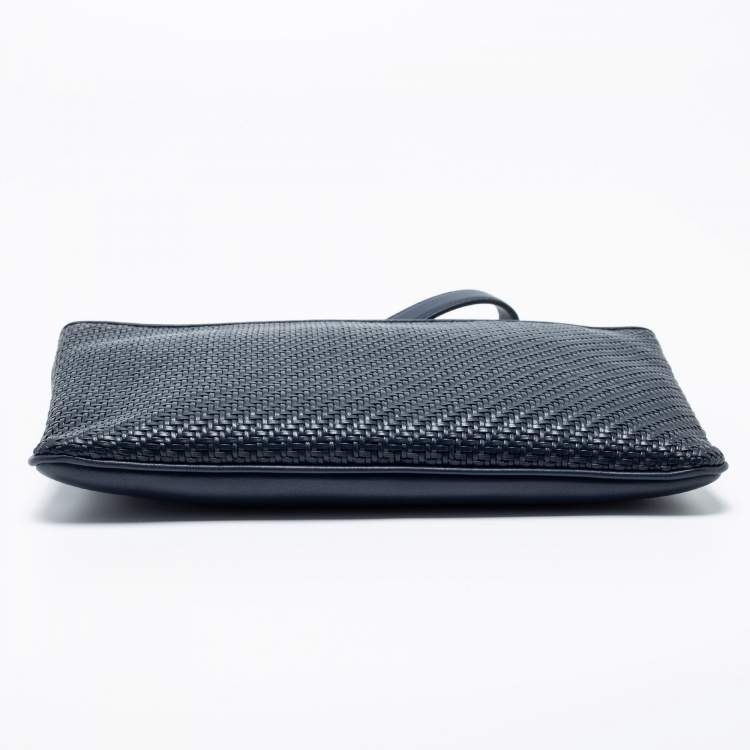 Pre Owned Ermenegildo Zegna Navy Blue Woven Leather Wristlet Pouch