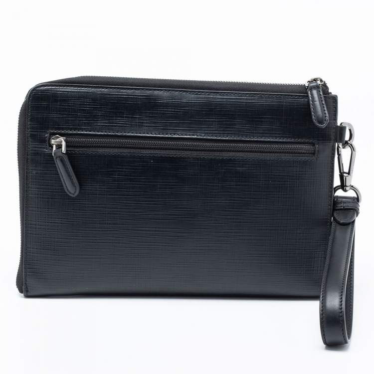 Pre Owned Ermenegildo Zegna Black Leather Wristlet Pouch