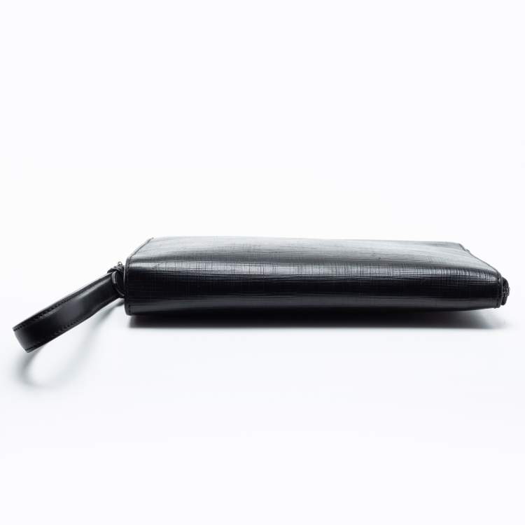 Pre Owned Ermenegildo Zegna Black Leather Wristlet Pouch