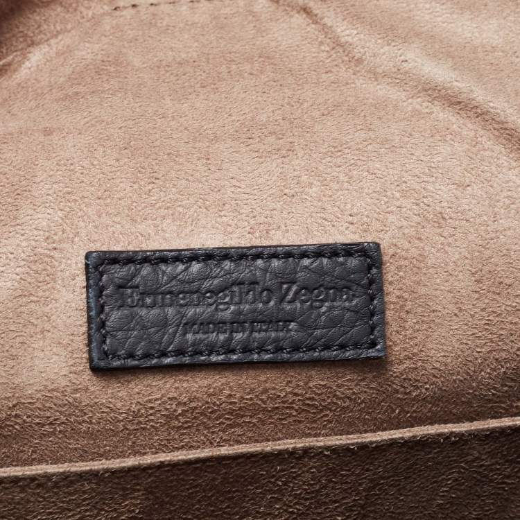 Pre Owned Ermenegildo Zegna Black Pebble Leather Front Zip Backpack