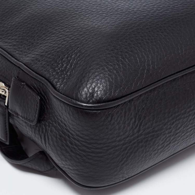 Pre Owned Ermenegildo Zegna Black Pebble Leather Front Zip Backpack