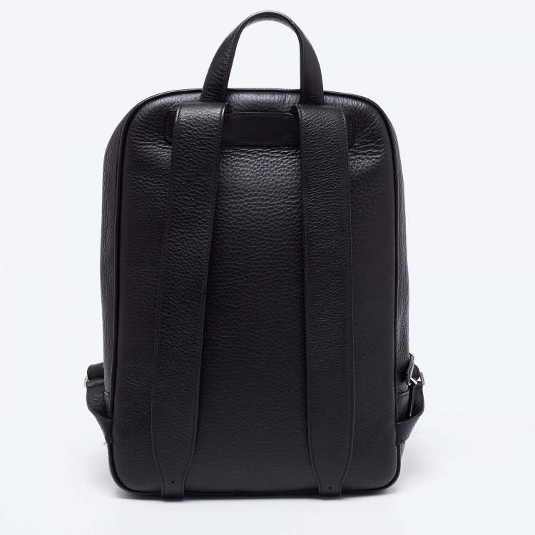 Pre Owned Ermenegildo Zegna Black Pebble Leather Front Zip Backpack