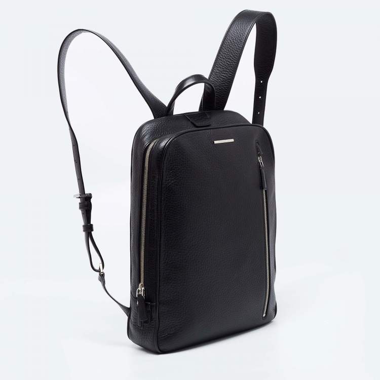 Pre Owned Ermenegildo Zegna Black Pebble Leather Front Zip Backpack