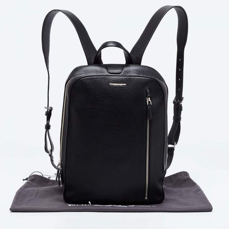 Pre Owned Ermenegildo Zegna Black Pebble Leather Front Zip Backpack