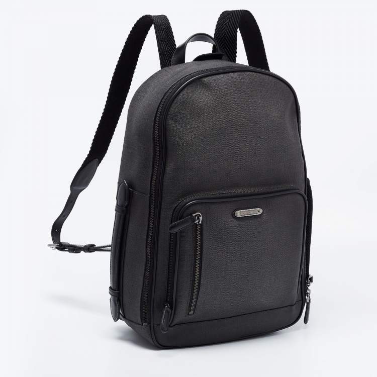 Pre Owned Ermenegildo Zegna Black/Grey Coated Canvas and Leather Backpack