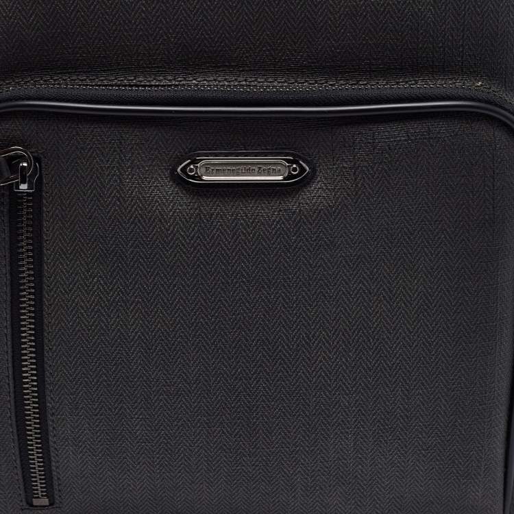 Pre Owned Ermenegildo Zegna Black/Grey Coated Canvas and Leather Backpack