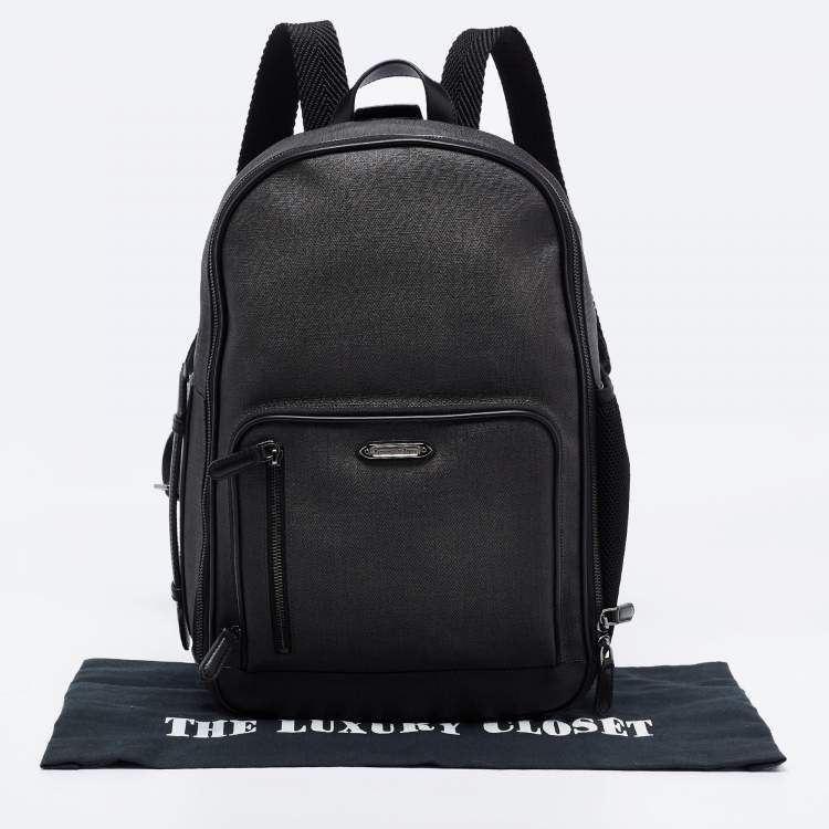 Pre Owned Ermenegildo Zegna Black/Grey Coated Canvas and Leather Backpack