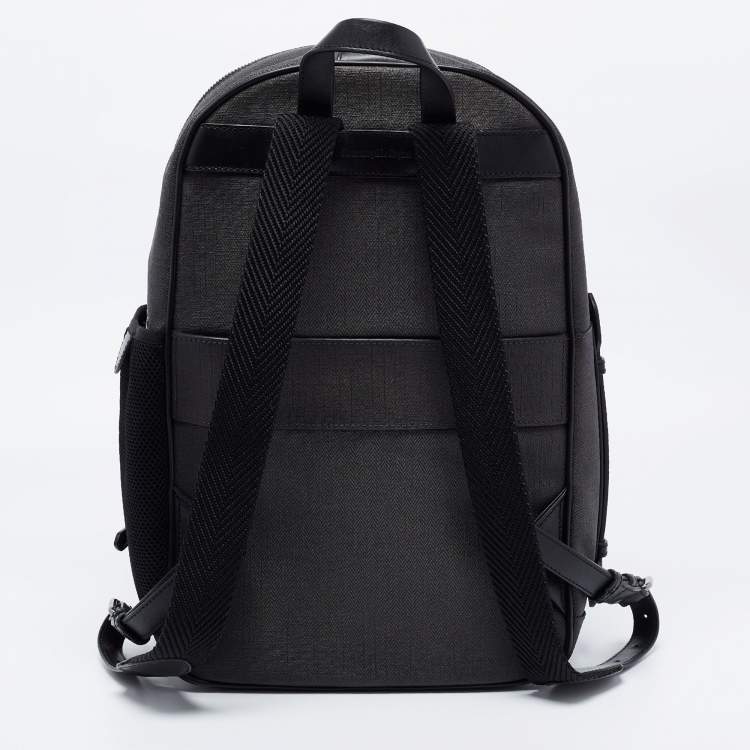 Pre Owned Ermenegildo Zegna Black/Grey Coated Canvas and Leather Backpack