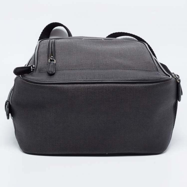Pre Owned Ermenegildo Zegna Black/Grey Coated Canvas and Leather Backpack