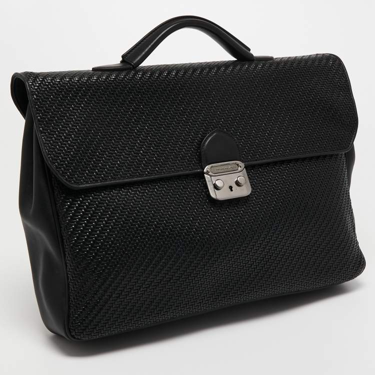 Pre Owned Ermenegildo Zegna Black Woven Leather Briefcase