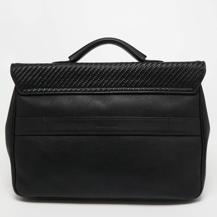 Pre Owned Ermenegildo Zegna Black Woven Leather Briefcase