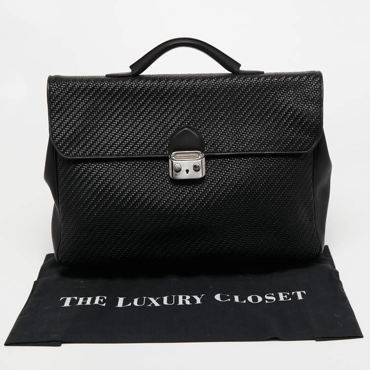 Pre Owned Ermenegildo Zegna Black Woven Leather Briefcase